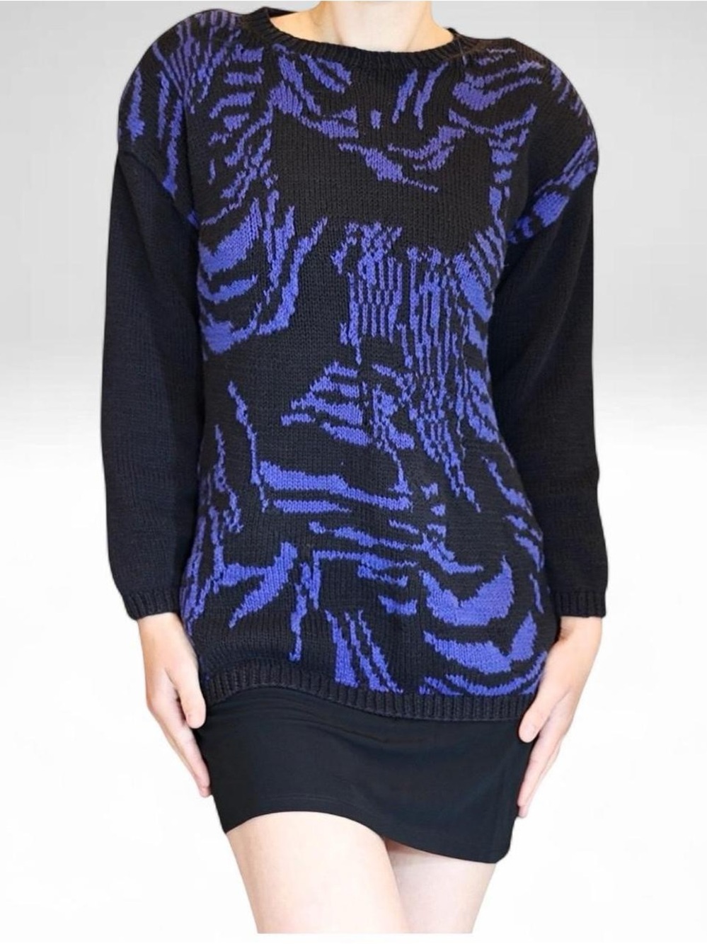 Vintage 80s Adrienne Vittadini Abstract Graphic Cotton Knit Sweater S